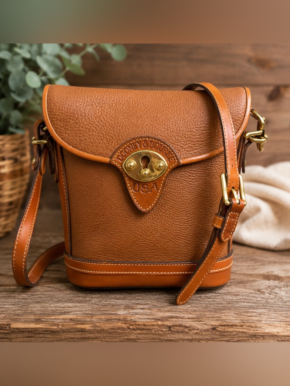 Vintage Dooney & Bourke All Weather Leather Crossbody Bag USA Cognac
